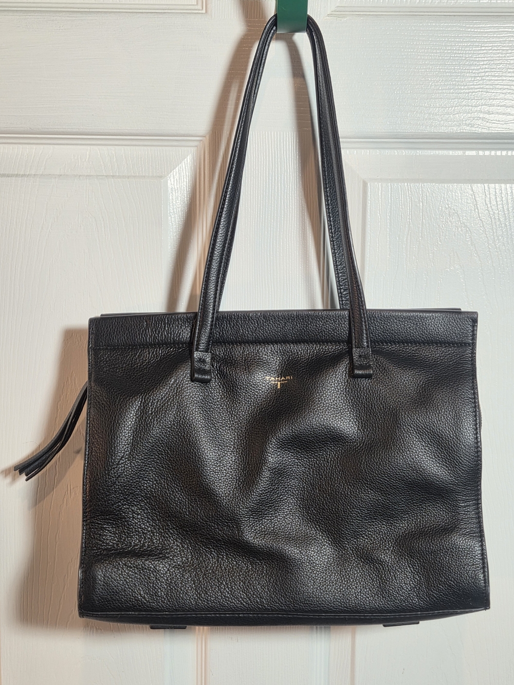 T Tahari Handbag Sienna Black Pebbled Leather Shoulder Bag Purse